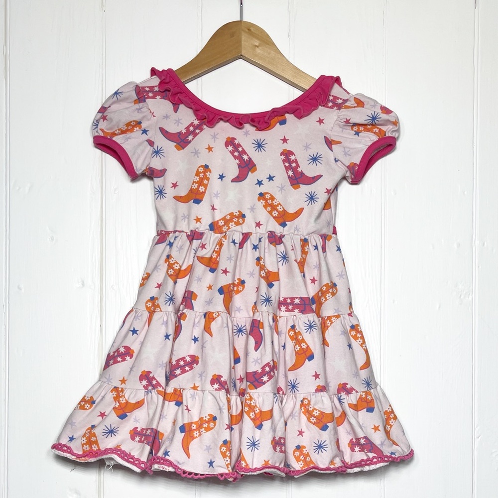 SMOCKED SWEETS VGUC Colorful Stretchy Tiered Ruffle Cowboy Boot Dress